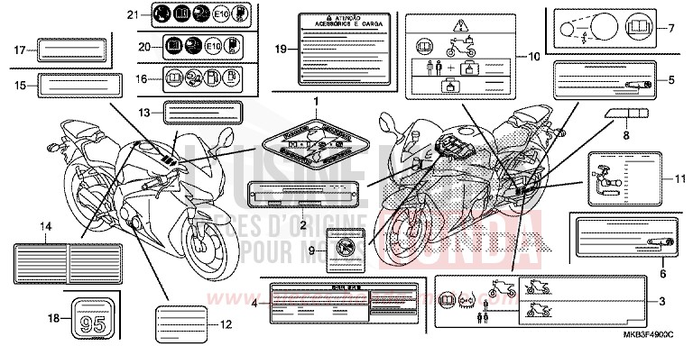 WARNETIKETT von CBR1000RR „Fireblade“ VIBRANT ORANGE (YR250X) von 2015